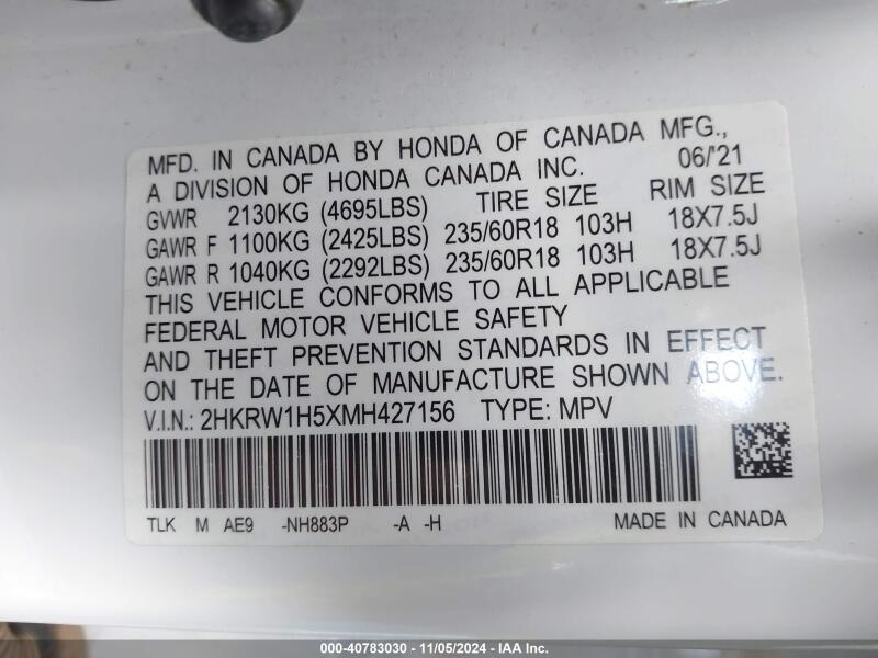 2021 HONDA CR-V 2WD EX - 2HKRW1H5XMH427156 | SeoVin.biz