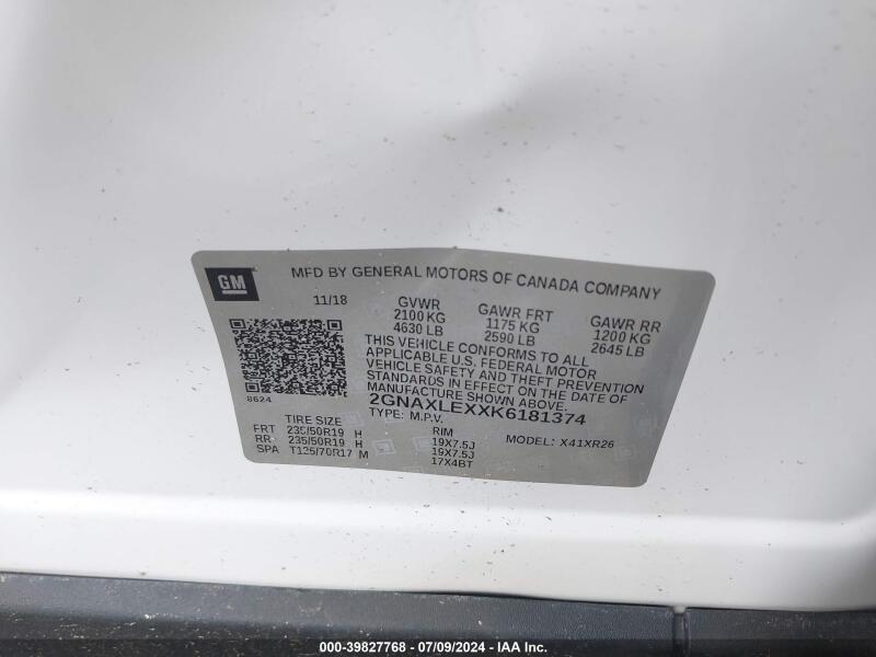 2019 CHEVROLET EQUINOX LT - 2GNAXLEXXK6181374 | SeoVin.biz