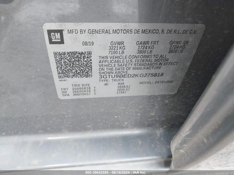 2019 GMC SIERRA 1500 SLE - 3GTU9BED2KG275818 | SeoVin.biz