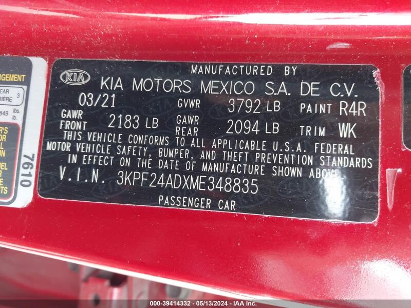 2021 KIA FORTE LXS - 3KPF24ADXME348835 | SeoVin.biz