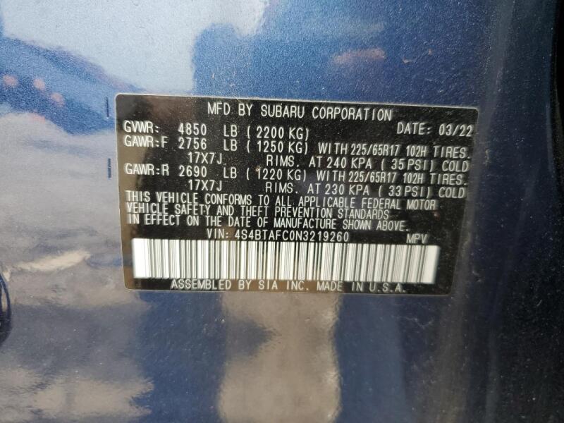 2022 SUBARU OUTBACK PREMIUM - 4S4BTAFC0N3219260 | SeoVin.biz