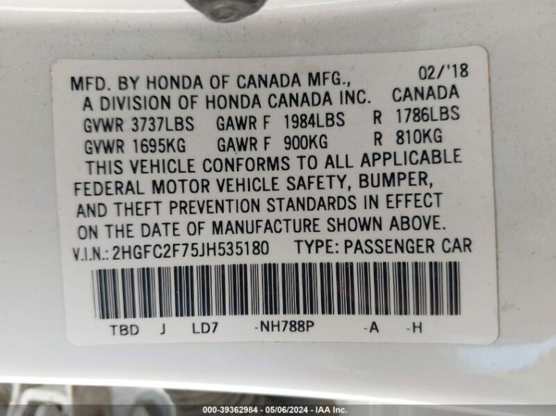 2018 HONDA CIVIC EX - 2HGFC2F75JH535180 | SeoVin.biz