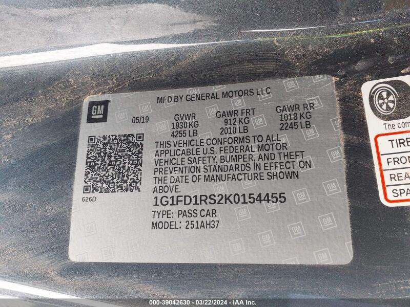 2019 CHEVROLET CAMARO 2LT - 1G1FD1RS2K0154455 | SeoVin.biz