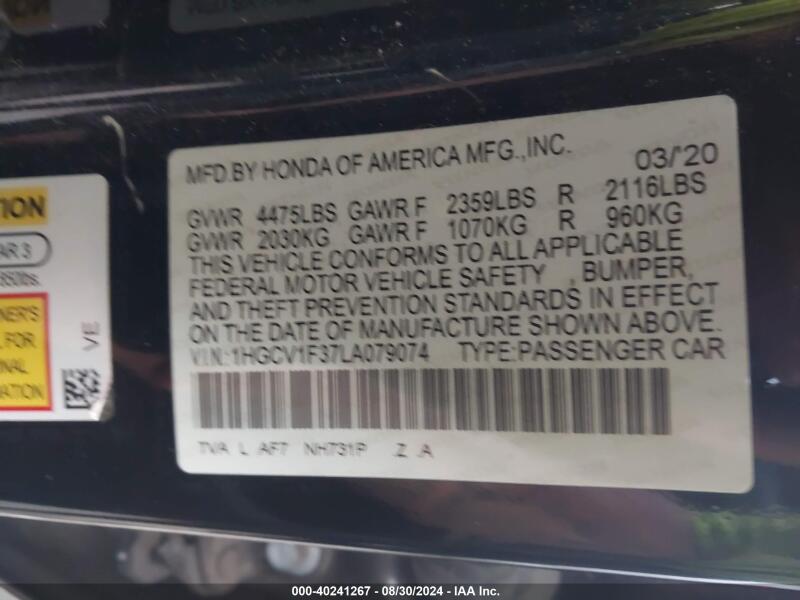 2020 HONDA ACCORD SPORT - 1HGCV1F37LA079074 | SeoVin.biz