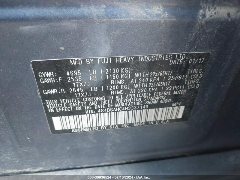 2017 SUBARU OUTBACK 2.5I PREMIUM - 4S4BSAHC4H3337140 | SeoVin.biz