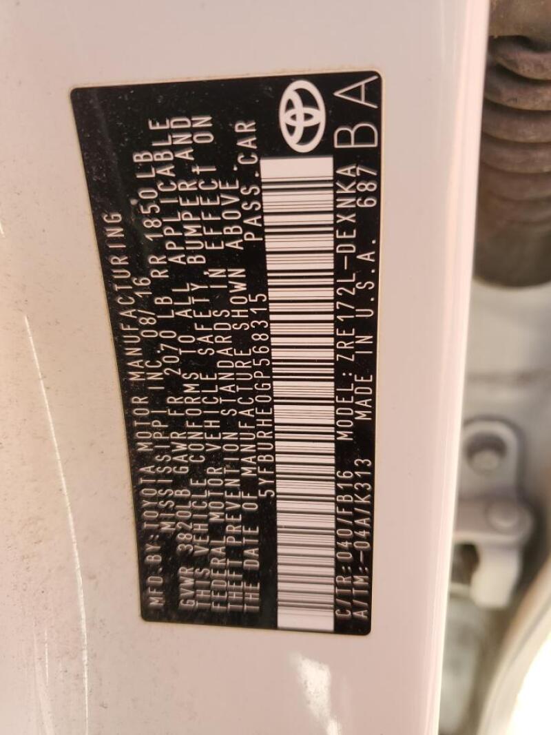 2016 TOYOTA COROLLA L - 5YFBURHE0GP568315 | SeoVin.biz