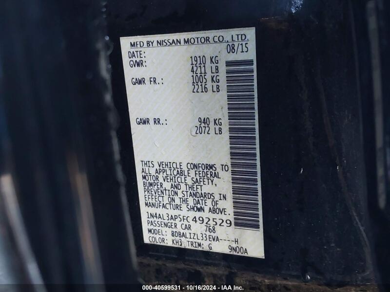 2015 NISSAN ALTIMA 2.5 SV - 1N4AL3AP5FC492529 | SeoVin.biz