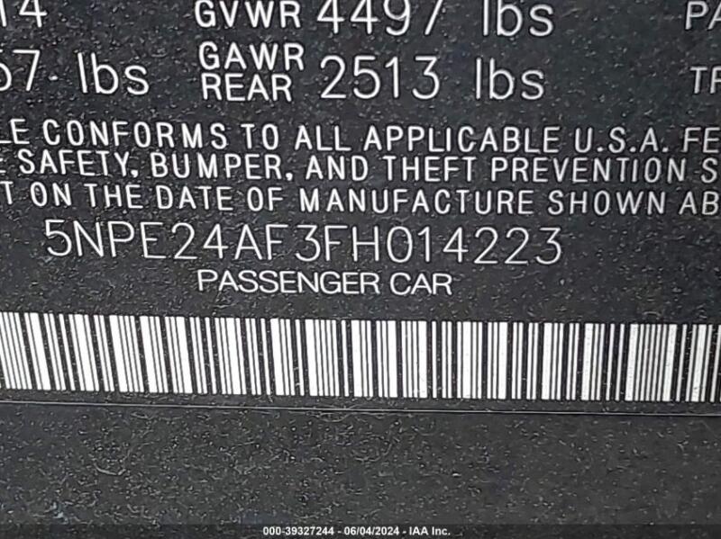 2015 HYUNDAI SONATA SE - 5NPE24AF3FH014223 | SeoVin.biz