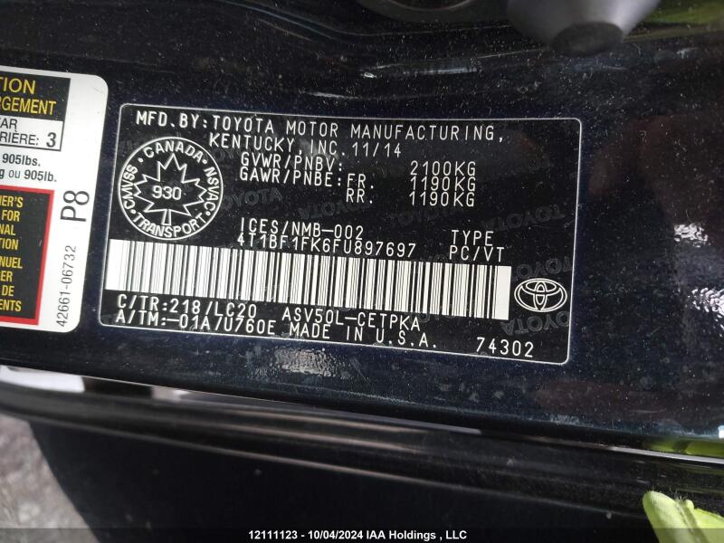 2015 TOYOTA CAMRY XSE - 4T1BF1FK6FU897697 | SeoVin.biz