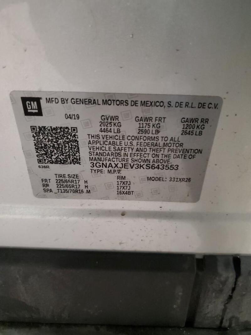 2019 CHEVROLET EQUINOX LT - 3GNAXJEV3KS643553 | SeoVin.biz