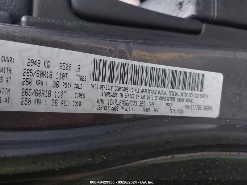 2017 JEEP GRAND CHEROKEE LAREDO 4X2 - 1C4RJEAG6HC731359 | SeoVin.biz