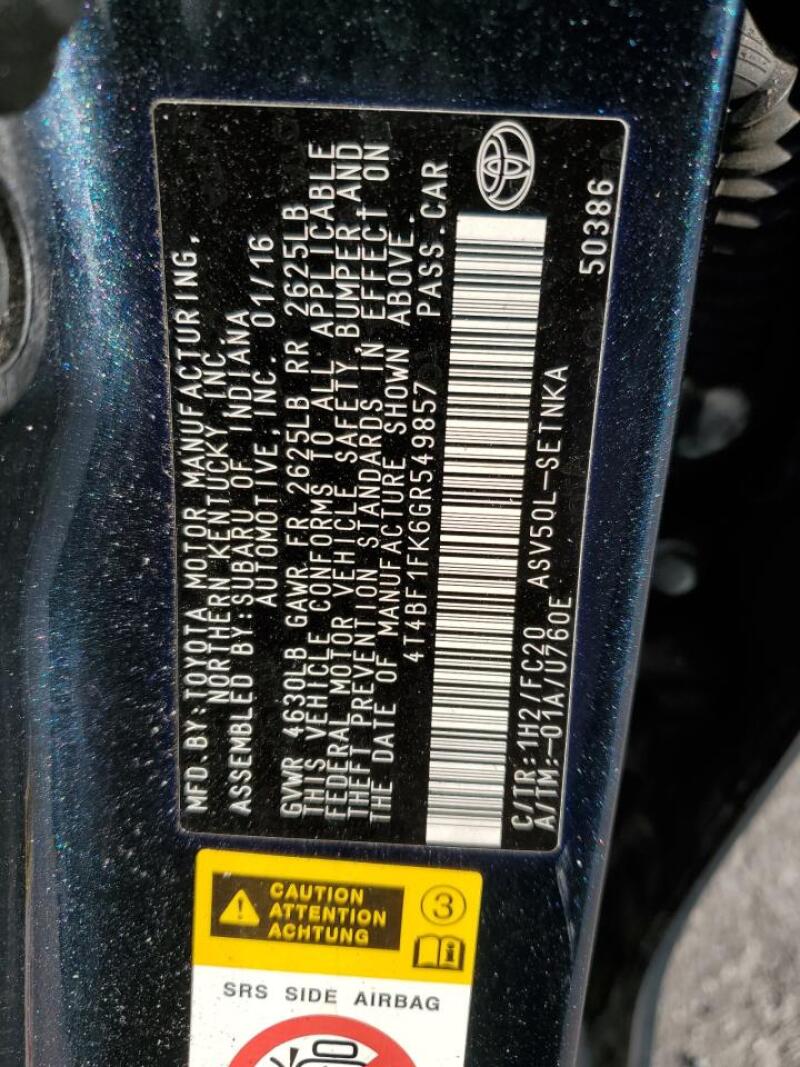 2016 TOYOTA CAMRY LE - 4T4BF1FK6GR549857 | SeoVin.biz