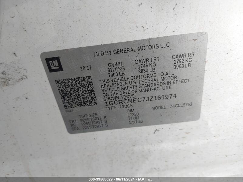 2018 CHEVROLET SILVERADO 1500 WT - 1GCRCNEC7JZ161974 | SeoVin.biz