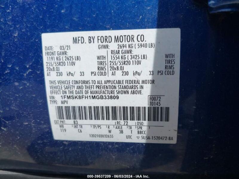 2021 FORD EXPLORER LIMITED - 1FMSK8FH1MGB33809 | SeoVin.biz