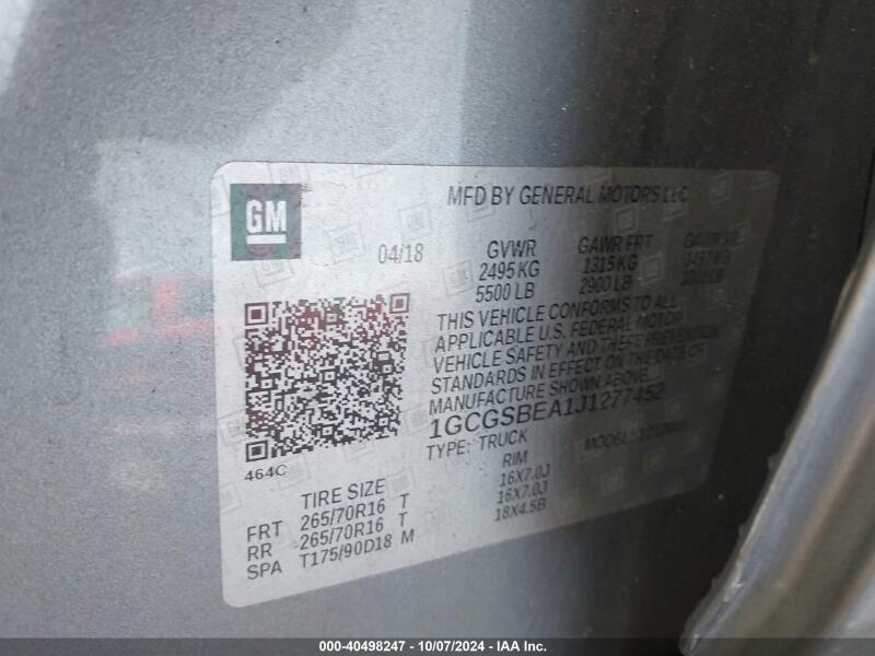 2018 CHEVROLET COLORADO WT - 1GCGSBEA1J1277452 | SeoVin.biz