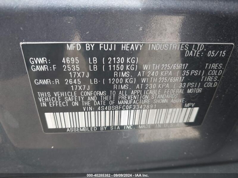 2015 SUBARU OUTBACK 2.5I PREMIUM - 4S4BSBFC0F3342891 | SeoVin.biz