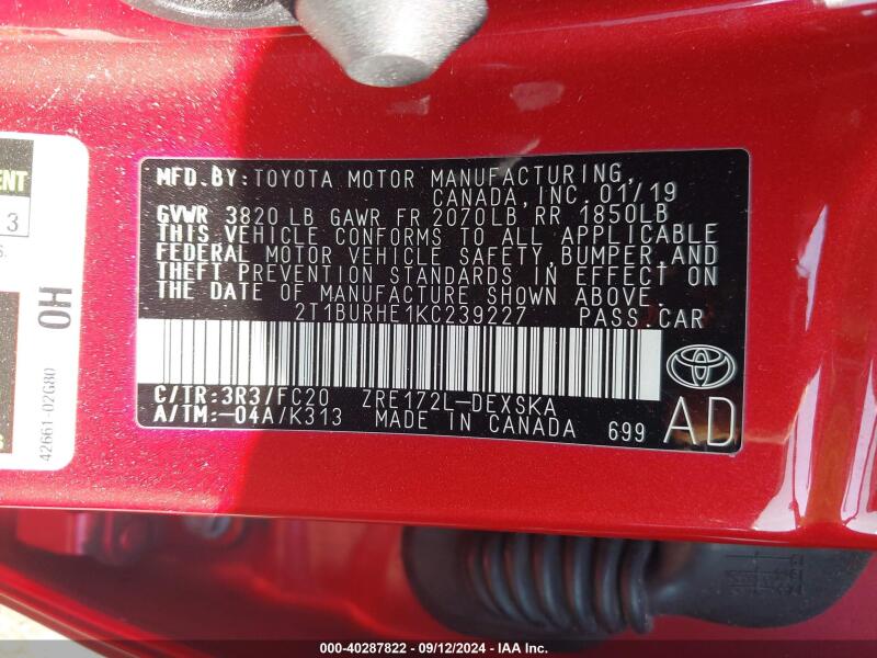 2019 TOYOTA COROLLA SE - 2T1BURHE1KC239227 | SeoVin.biz