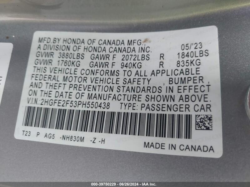 2023 HONDA CIVIC SPORT - 2HGFE2F53PH550438 | SeoVin.biz