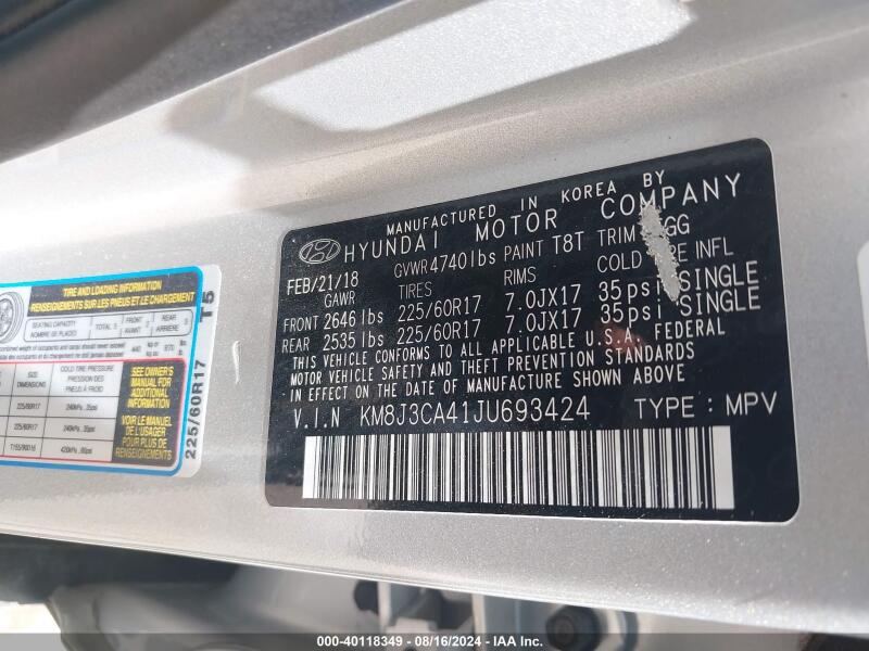 2018 HYUNDAI TUCSON SEL - KM8J3CA41JU693424 | SeoVin.biz