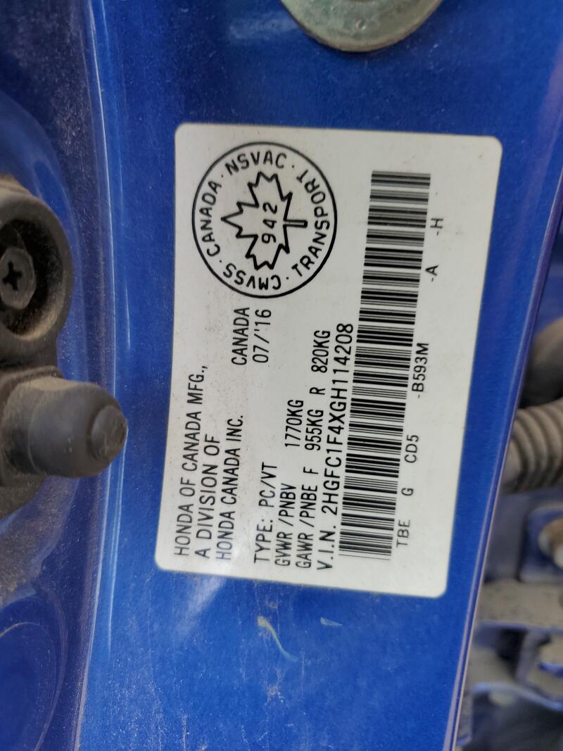 2016 HONDA CIVIC EX - 2HGFC1F4XGH114208 | SeoVin.biz