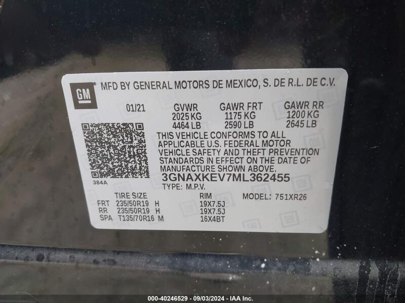 2021 CHEVROLET EQUINOX FWD LT - 3GNAXKEV7ML362455 | SeoVin.biz