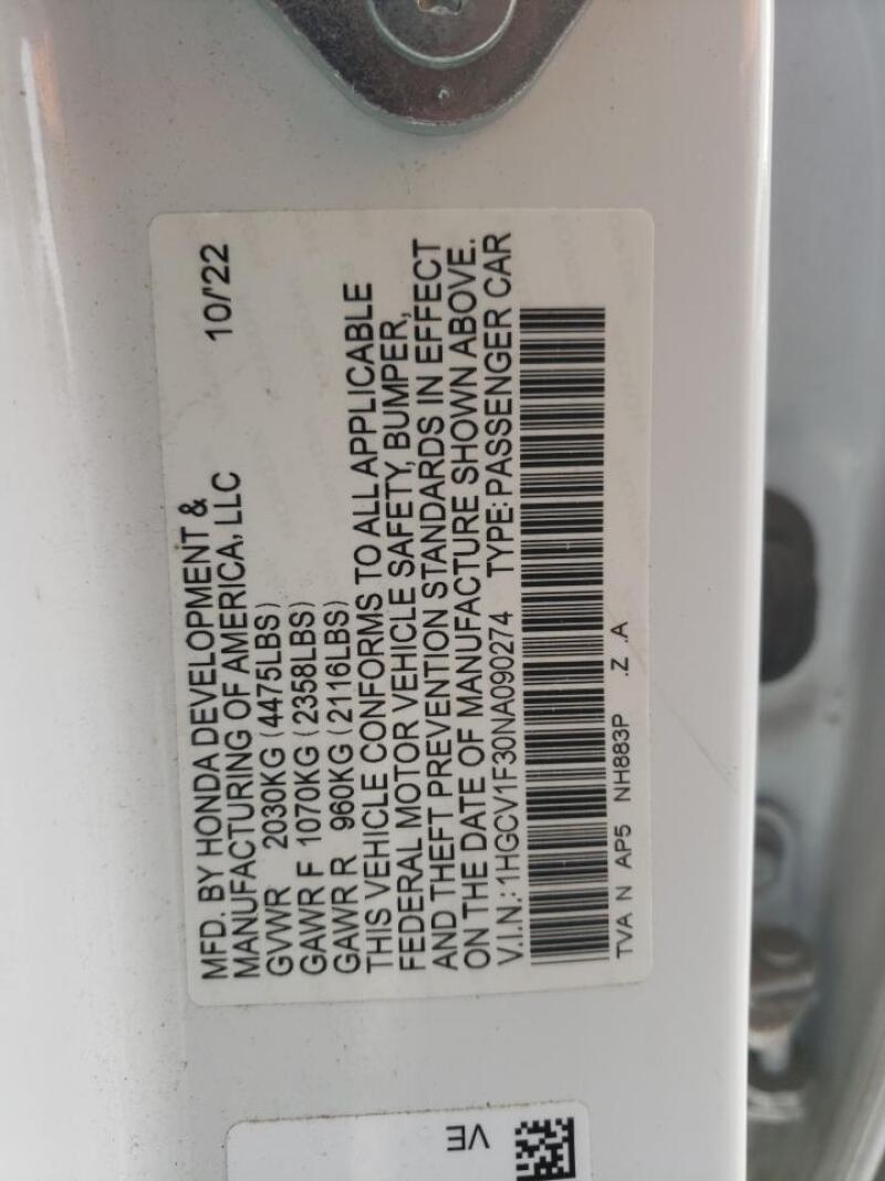 2022 HONDA ACCORD SPORT - 1HGCV1F30NA090274 | SeoVin.biz