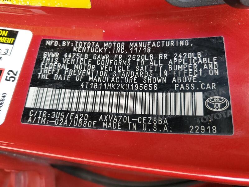 2019 TOYOTA CAMRY L - 4T1B11HK2KU195656 | SeoVin.biz