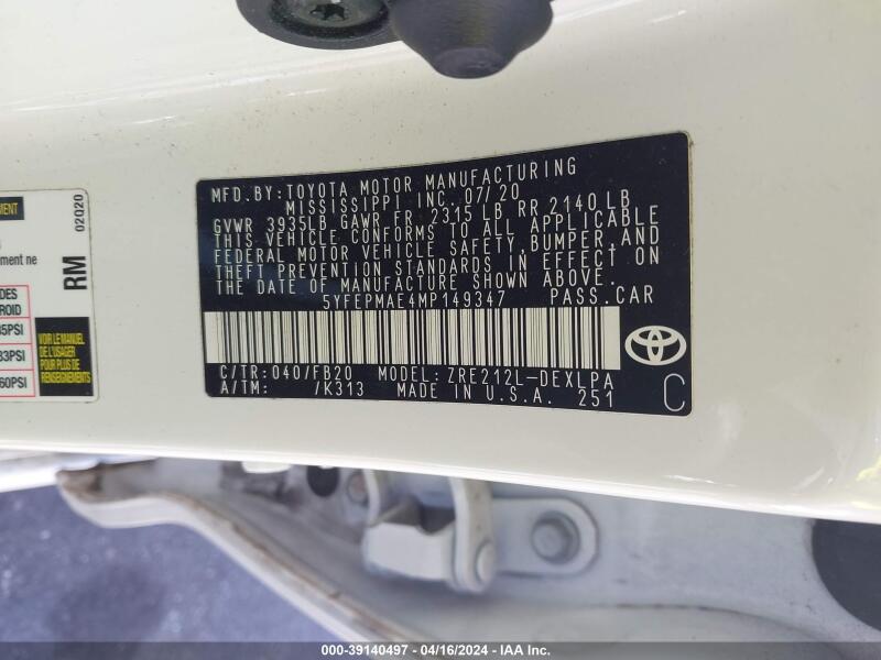 2021 TOYOTA COROLLA LE - 5YFEPMAE4MP149347 | SeoVin.biz