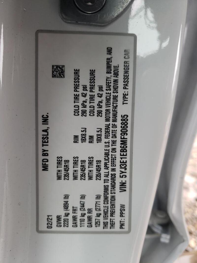 2021 TESLA MODEL 3 - 5YJ3E1EB6MF906885 | SeoVin.biz