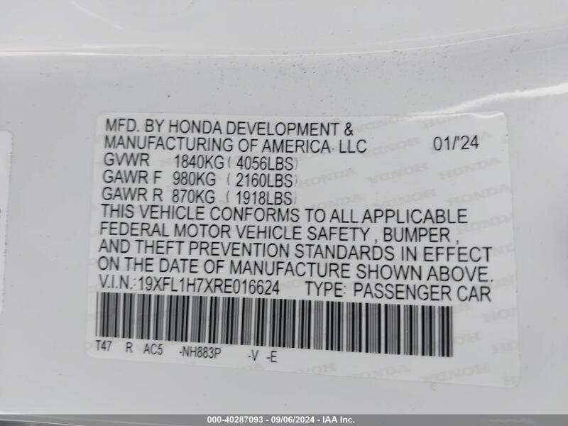 2024 HONDA CIVIC EX-L - 19XFL1H7XRE016624 | SeoVin.biz