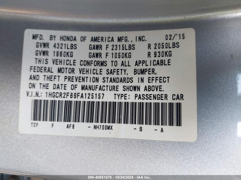 2015 HONDA ACCORD EX-L - 1HGCR2F89FA125157 | SeoVin.biz