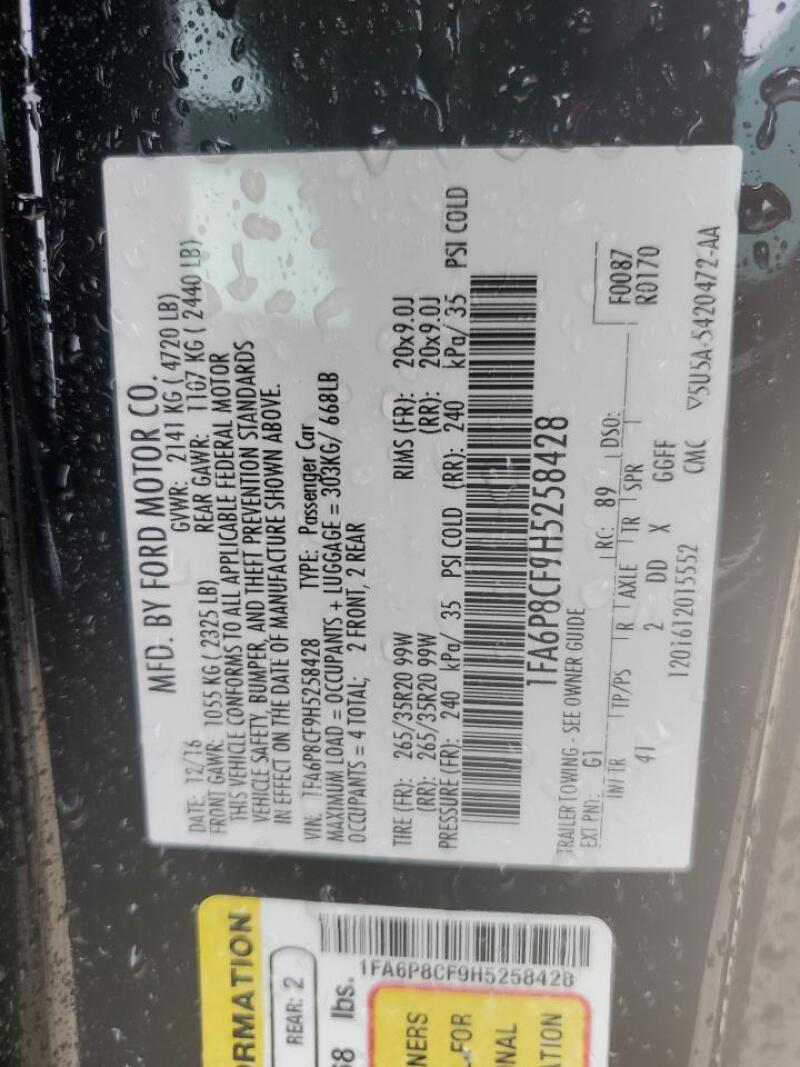 2017 FORD MUSTANG GT - 1FA6P8CF9H5258428 | SeoVin.biz