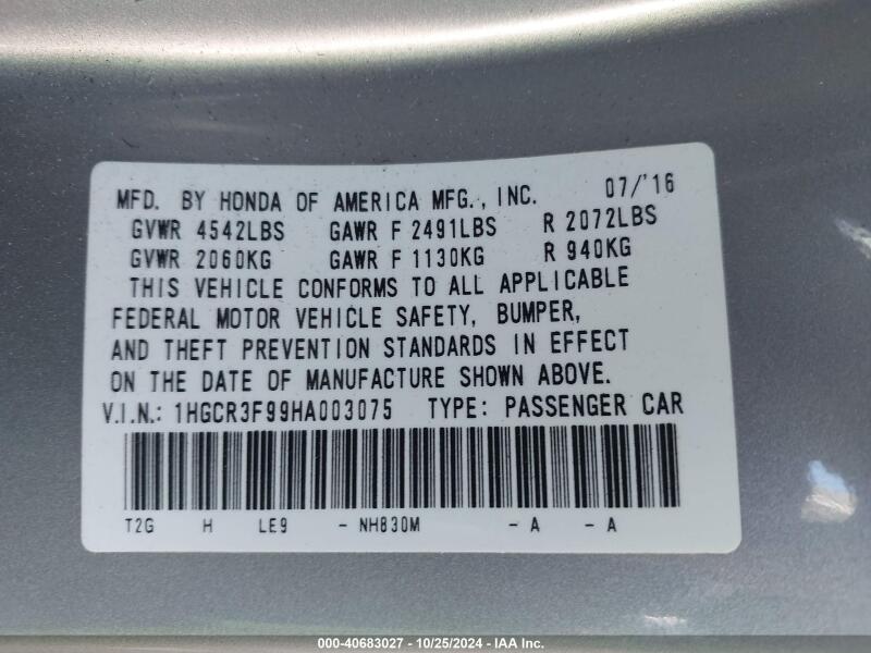 2017 HONDA ACCORD TOURING V6 - 1HGCR3F99HA003075 | SeoVin.biz