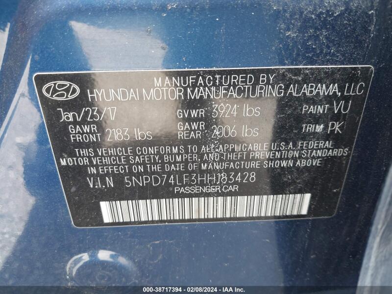 2017 HYUNDAI ELANTRA SE - 5NPD74LF3HH183428 | SeoVin.biz