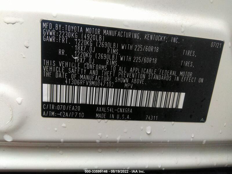 2021 TOYOTA RAV4 LIMITED HYBRID - 4T3D6RFV9MU047102 | SeoVin.biz