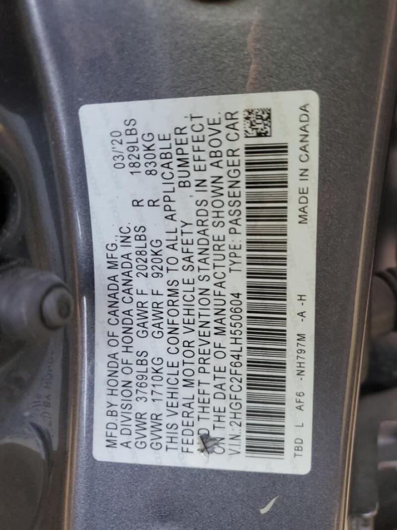 2020 HONDA CIVIC LX - 2HGFC2F64LH550604 | SeoVin.biz