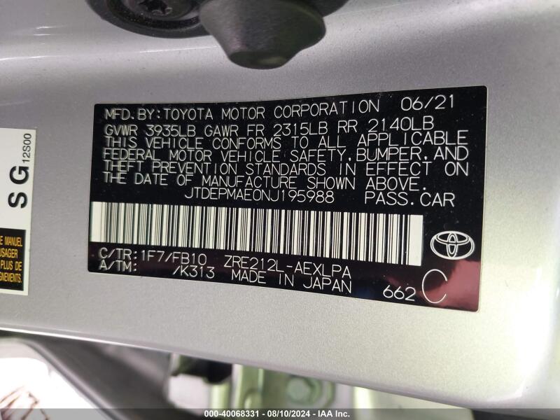 2022 TOYOTA COROLLA LE - JTDEPMAE0NJ195988 | SeoVin.biz