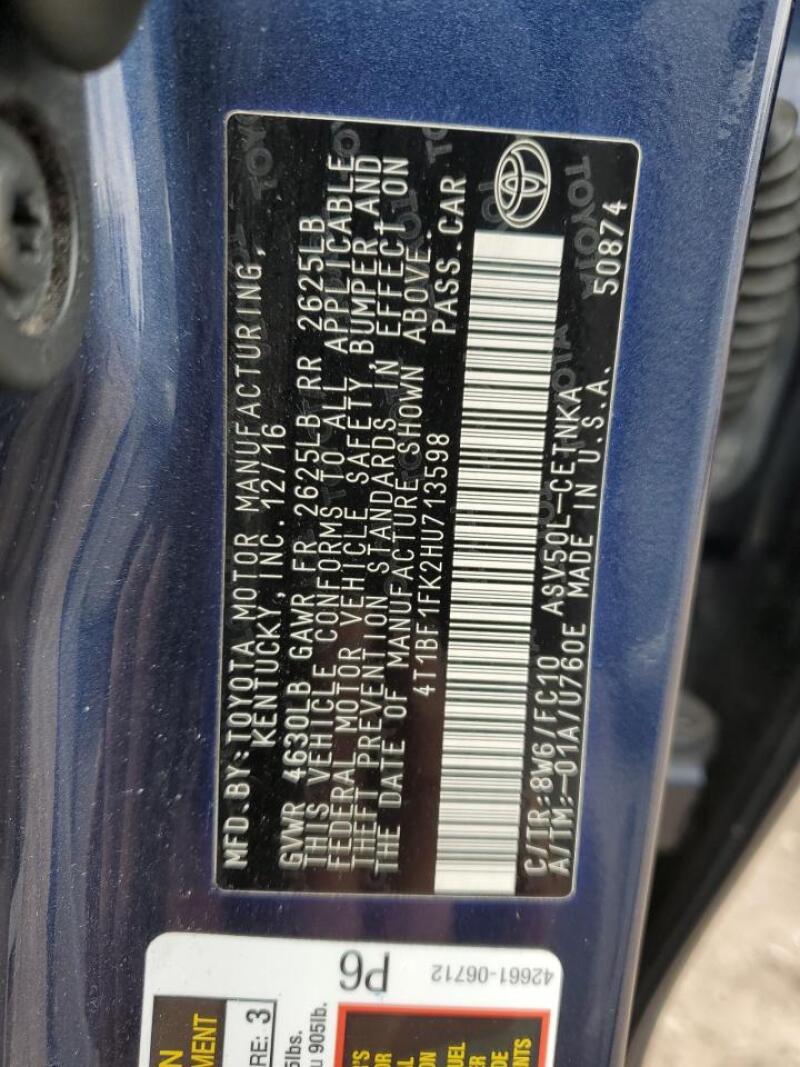 2017 TOYOTA CAMRY LE - 4T1BF1FK2HU713598 | SeoVin.biz