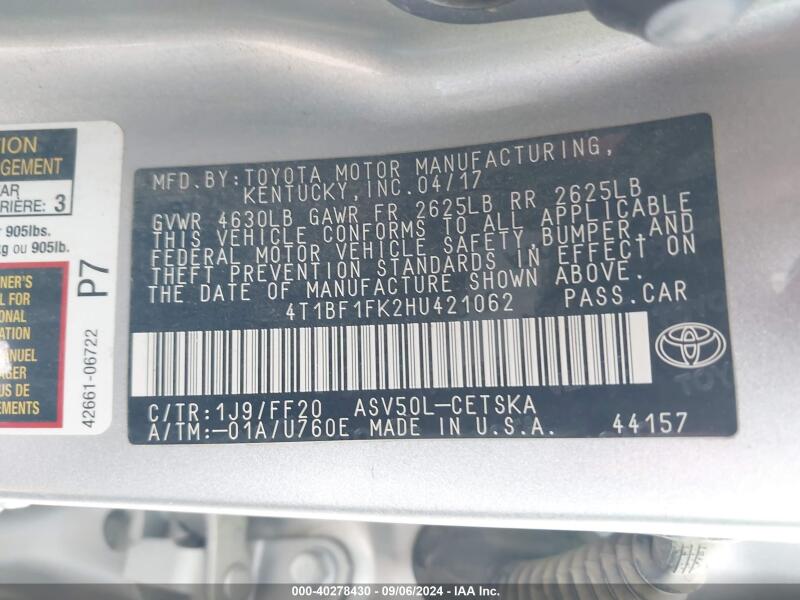 2017 TOYOTA CAMRY SE - 4T1BF1FK2HU421062 | SeoVin.biz