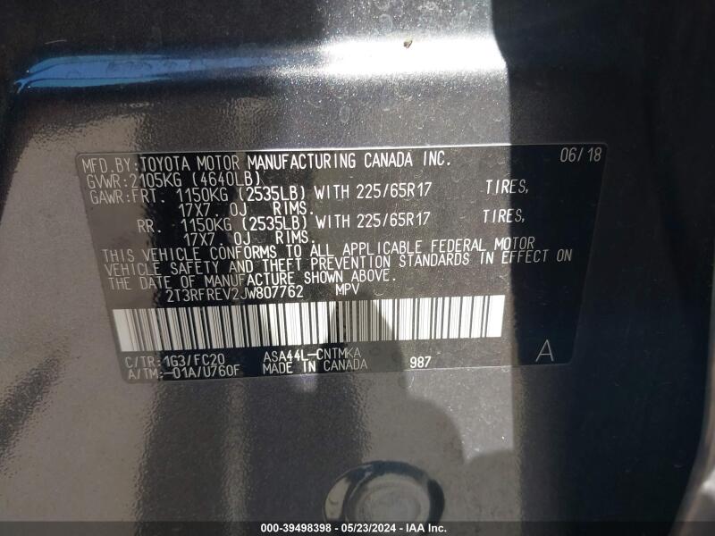 2018 TOYOTA RAV4 XLE - 2T3RFREV2JW807762 | SeoVin.biz