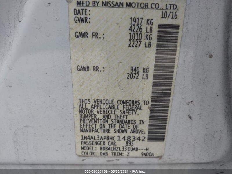 2017 NISSAN ALTIMA 2.5 SR - 1N4AL3AP8HC148342 | SeoVin.biz