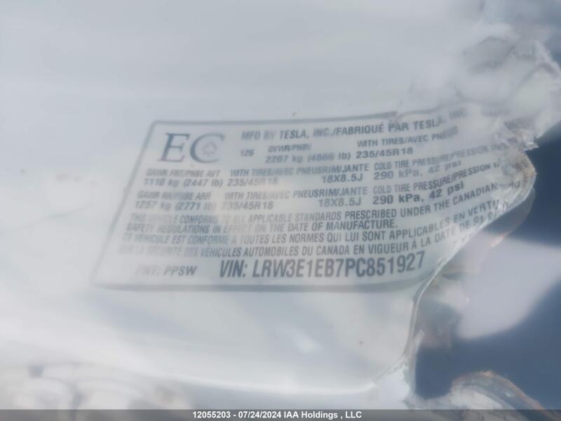 2023 TESLA MODEL 3 - LRW3E1EB7PC851927 | SeoVin.biz