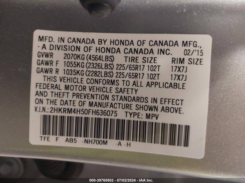 2015 HONDA CR-V EX - 2HKRM4H50FH636075 | SeoVin.biz