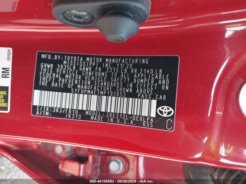 2021 TOYOTA COROLLA LE - 5YFHPMAE7MP192853 | SeoVin.biz