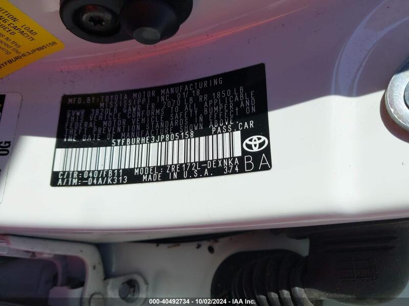 2018 TOYOTA COROLLA LE - 5YFBURHE3JP805158 | SeoVin.biz