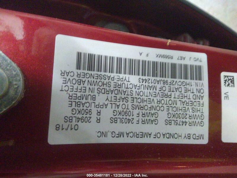 2018 HONDA ACCORD TOURING 2.0T - 1HGCV2F98JA012443 | SeoVin.biz