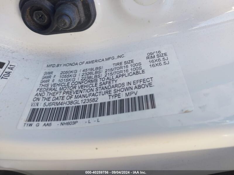 2016 HONDA CR-V LX - 5J6RM4H38GL123582 | SeoVin.biz