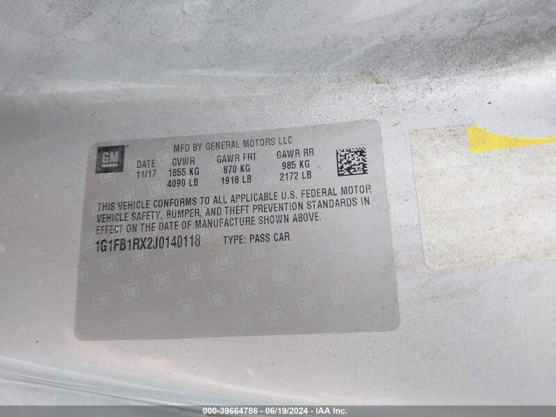 2018 CHEVROLET CAMARO 1LT - 1G1FB1RX2J0140118 | SeoVin.biz