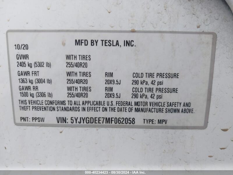 2021 TESLA MODEL Y LONG RANGE DUAL MOTOR ALL-WHEEL DRIVE - 5YJYGDEE7MF062058 | SeoVin.biz