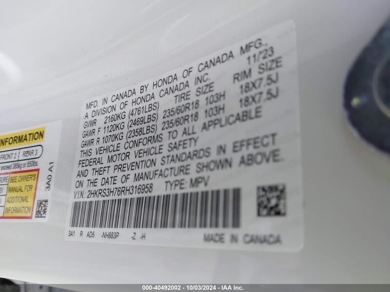 2024 HONDA CR-V EX-L 2WD - 2HKRS3H76RH316958 | SeoVin.biz